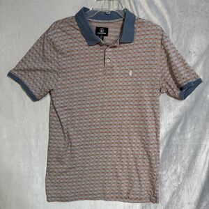 Volcom Men's Polo Shirt M Geometric Pattern Blue Collar Skate Surf Casual VTG